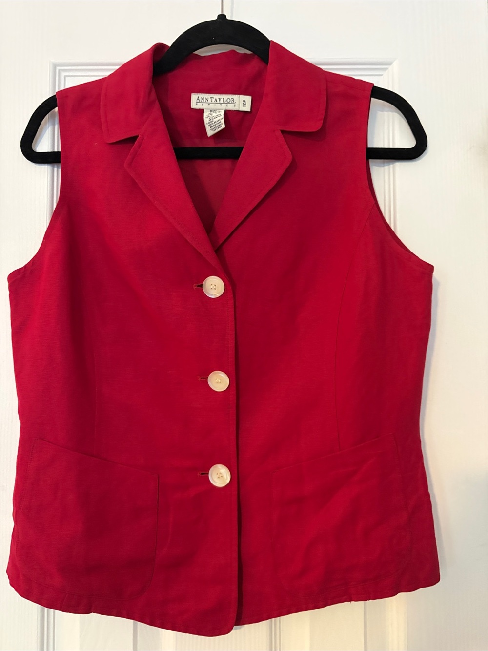 Vintage Ann Taylor Red Linen Blend Tailored Vest Waistcoat Top Womens 12P